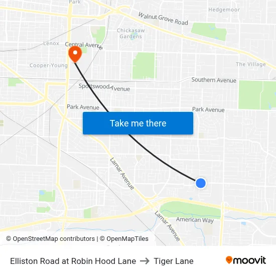 Elliston Road at Robin Hood Lane to Tiger Lane map