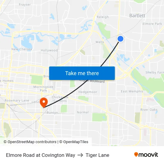 Elmore Road at Covington Way to Tiger Lane map