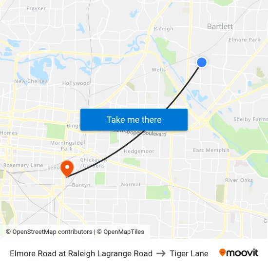 Elmore Road at Raleigh Lagrange Road to Tiger Lane map