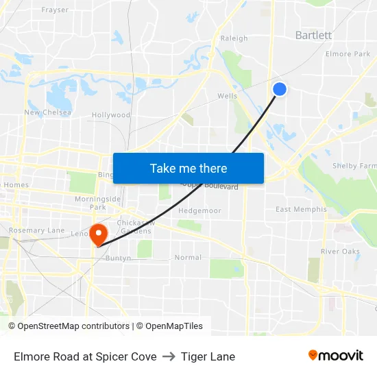 Elmore Road at Spicer Cove to Tiger Lane map