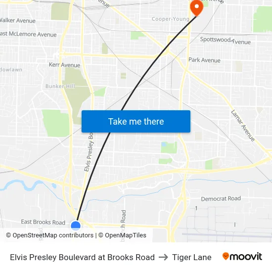 Elvis Presley Boulevard at Brooks Road to Tiger Lane map