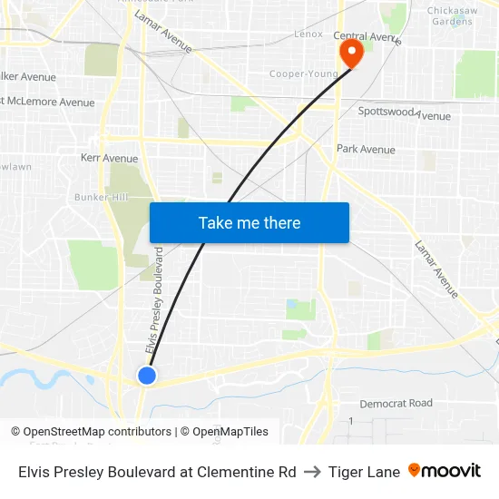 Elvis Presley Boulevard at Clementine Rd to Tiger Lane map