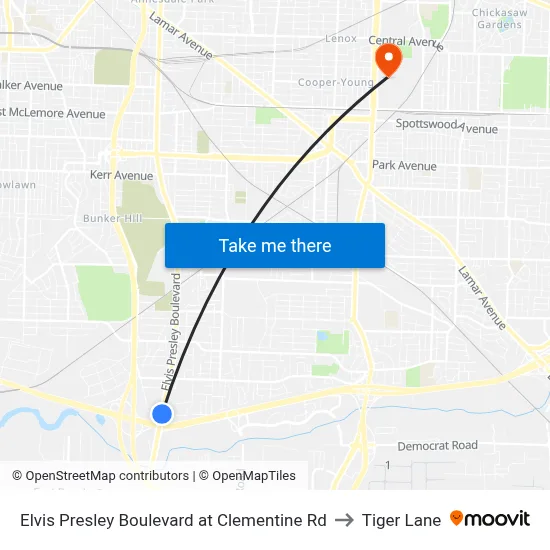 Elvis Presley Boulevard at Clementine Rd to Tiger Lane map