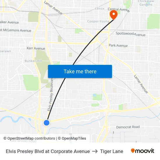 Elvis Presley Blvd at Corporate Avenue to Tiger Lane map