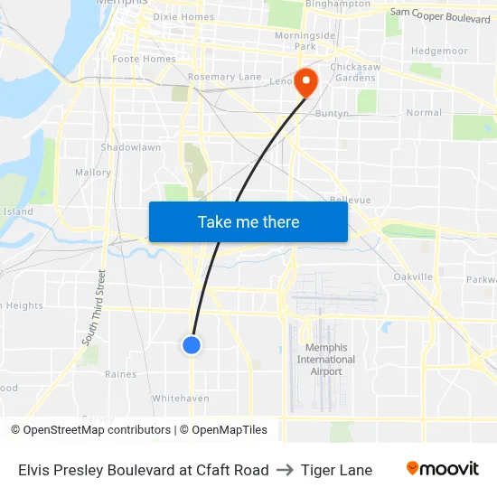 Elvis Presley Boulevard at Cfaft Road to Tiger Lane map