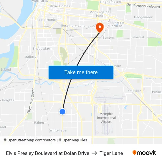 Elvis Presley Boulevard at Dolan Drive to Tiger Lane map