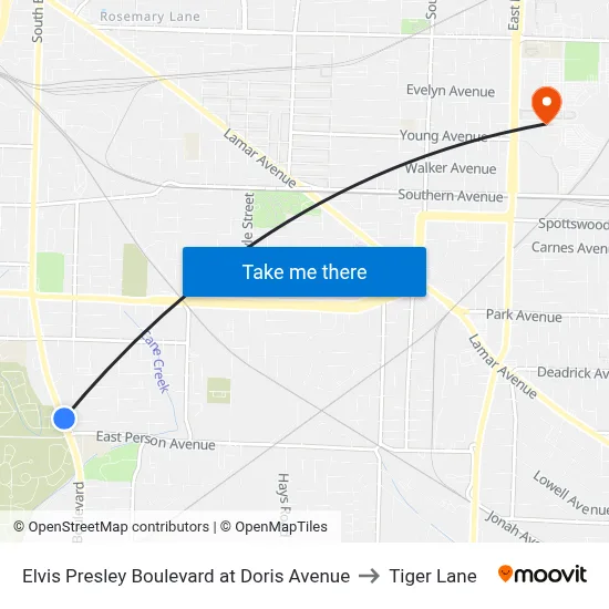 Elvis Presley Boulevard at Doris Avenue to Tiger Lane map