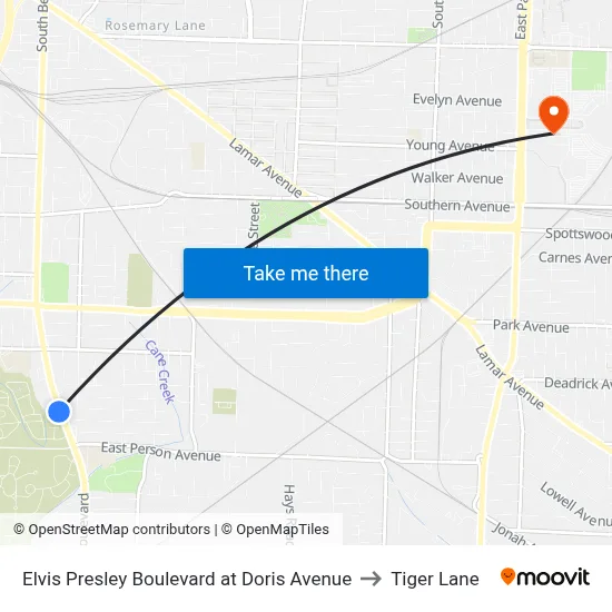 Elvis Presley Boulevard at Doris Avenue to Tiger Lane map