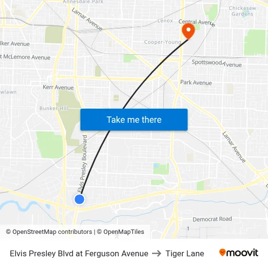 Elvis Presley Blvd at Ferguson Avenue to Tiger Lane map