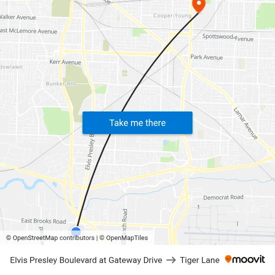 Elvis Presley Boulevard at Gateway Drive to Tiger Lane map