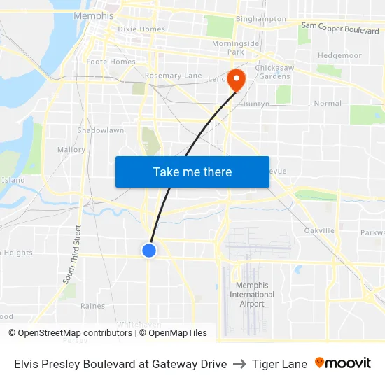 Elvis Presley Boulevard at Gateway Drive to Tiger Lane map
