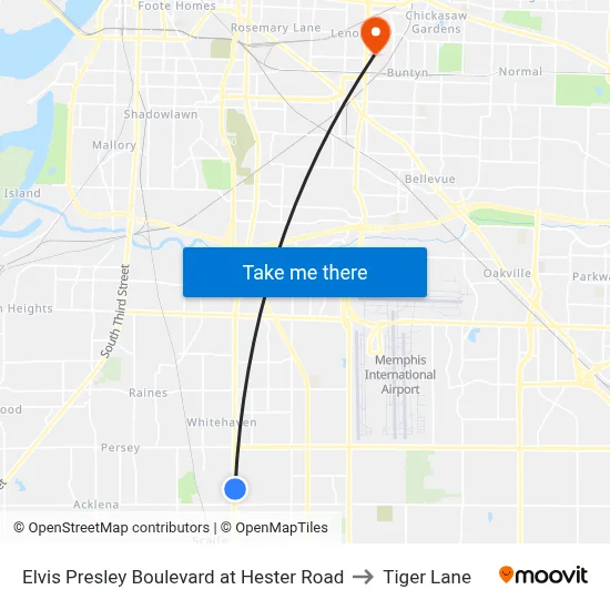 Elvis Presley Boulevard at Hester Road to Tiger Lane map