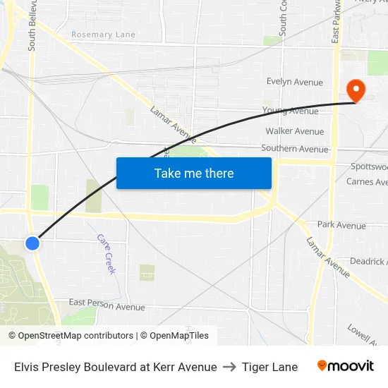 Elvis Presley Boulevard at Kerr Avenue to Tiger Lane map