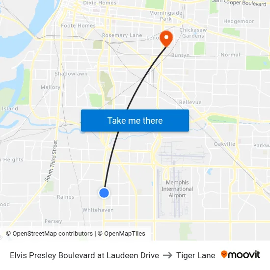 Elvis Presley Boulevard at Laudeen Drive to Tiger Lane map