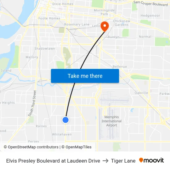 Elvis Presley Boulevard at Laudeen Drive to Tiger Lane map