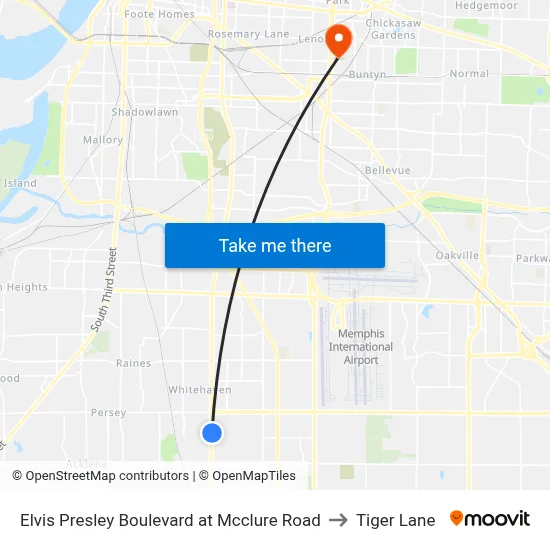 Elvis Presley Boulevard at Mcclure Road to Tiger Lane map