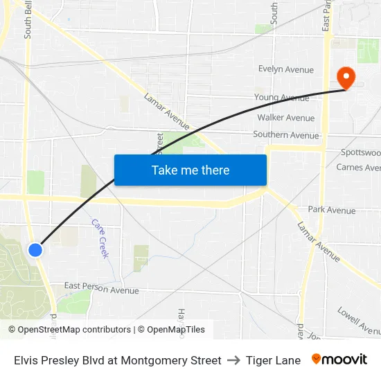 Elvis Presley Blvd at Montgomery Street to Tiger Lane map