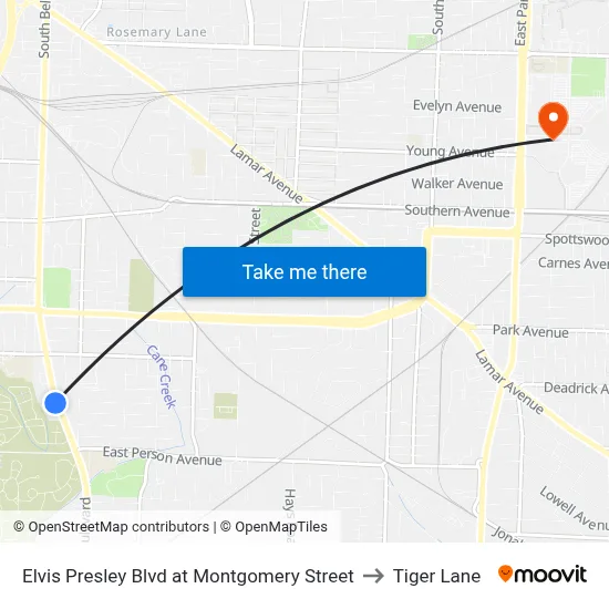 Elvis Presley Blvd at Montgomery Street to Tiger Lane map