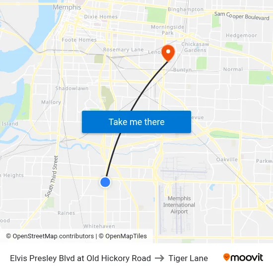 Elvis Presley Blvd at Old Hickory Road to Tiger Lane map