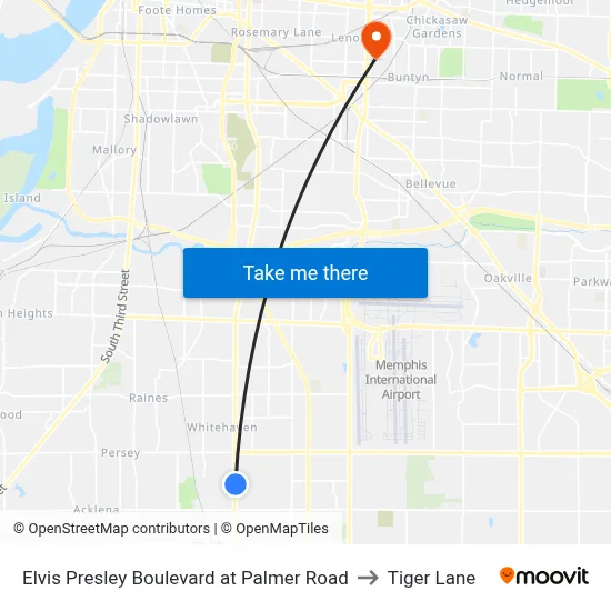 Elvis Presley Boulevard at Palmer Road to Tiger Lane map