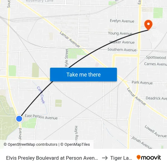 Elvis Presley Boulevard at Person Avenue to Tiger Lane map