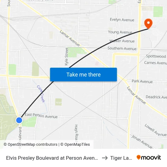 Elvis Presley Boulevard at Person Avenue to Tiger Lane map