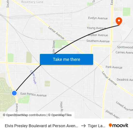 Elvis Presley Boulevard at Person Avenue to Tiger Lane map