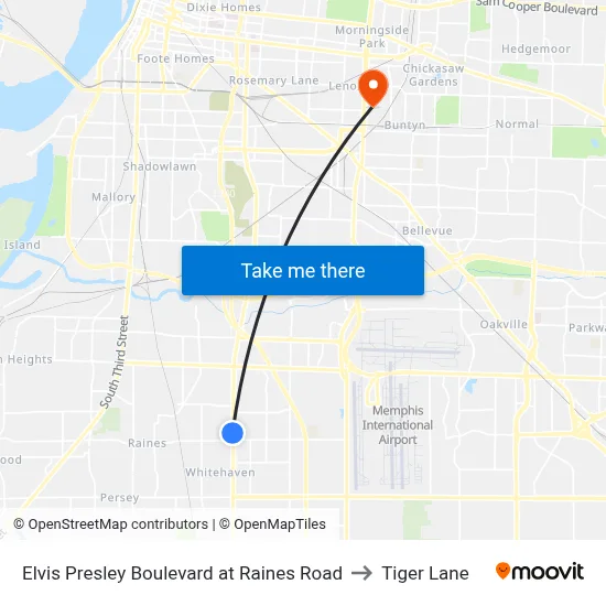 Elvis Presley Boulevard at Raines Road to Tiger Lane map
