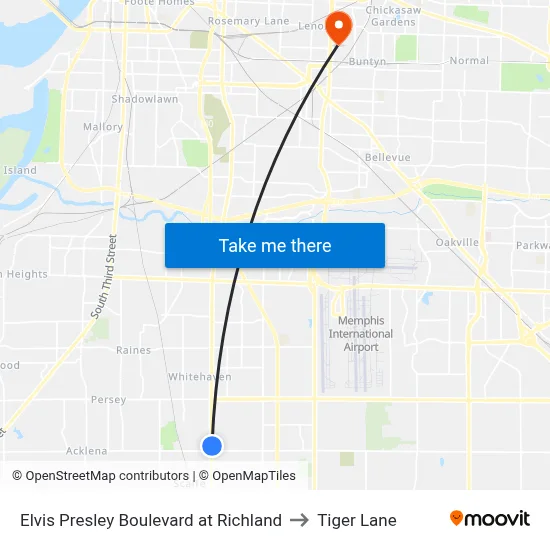 Elvis Presley Boulevard at Richland to Tiger Lane map