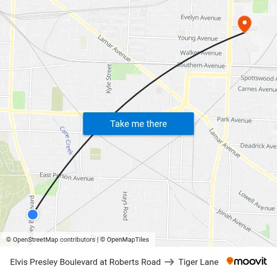 Elvis Presley Boulevard at Roberts Road to Tiger Lane map