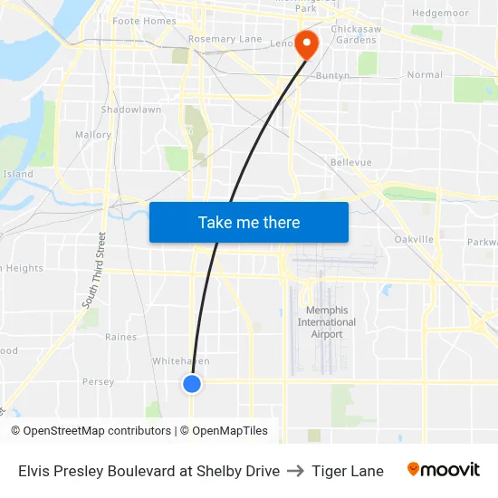 Elvis Presley Boulevard at Shelby Drive to Tiger Lane map