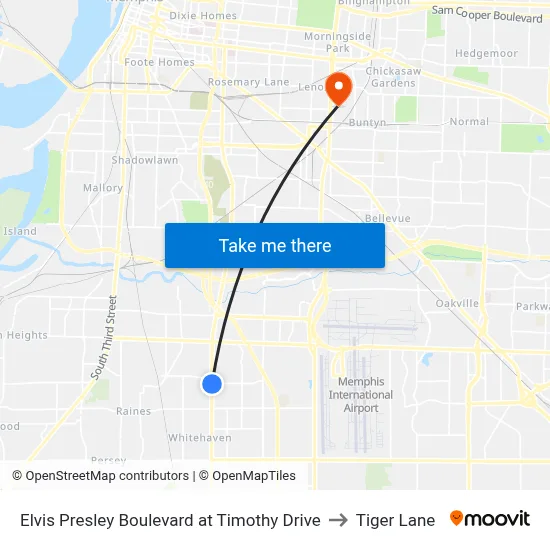 Elvis Presley Boulevard at Timothy Drive to Tiger Lane map