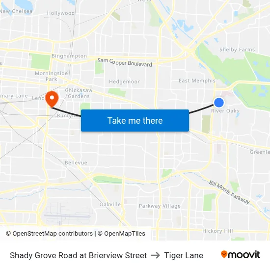 Shady Grove Road at Brierview Street to Tiger Lane map