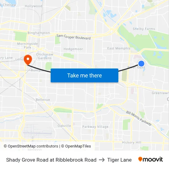 Shady Grove Road at Ribblebrook Road to Tiger Lane map