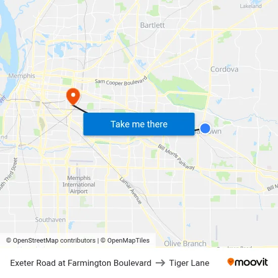 Exeter Road at Farmington Boulevard to Tiger Lane map