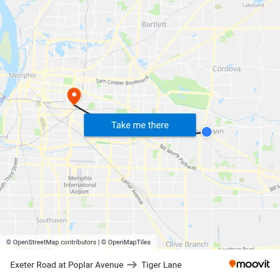 Exeter Road at Poplar Avenue to Tiger Lane map