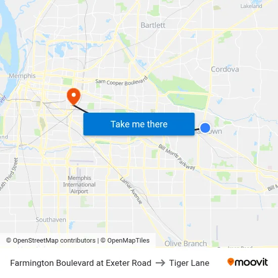 Farmington Boulevard at Exeter Road to Tiger Lane map