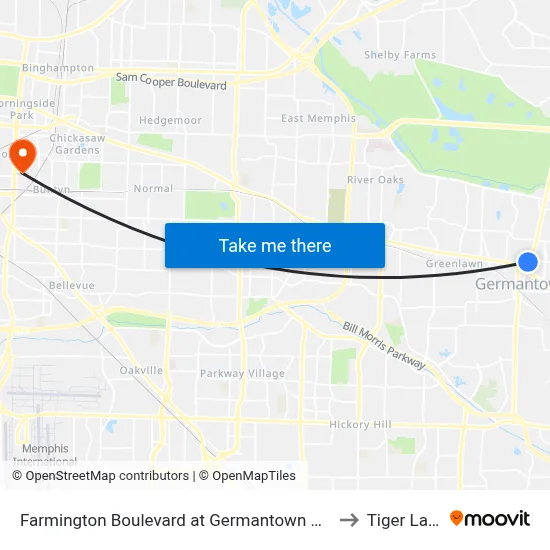 Farmington Boulevard at Germantown Road to Tiger Lane map
