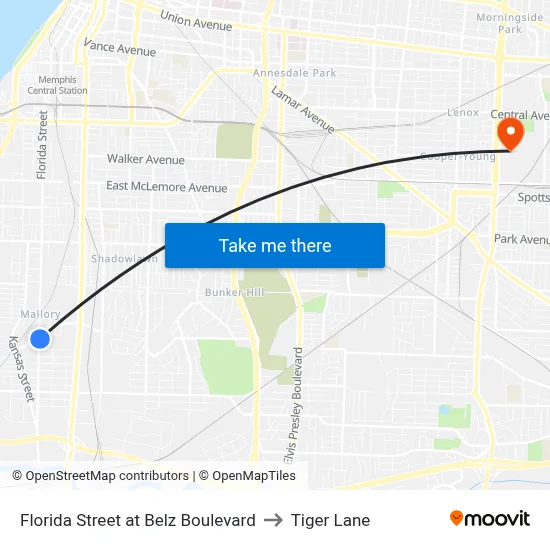 Florida Street at Belz Boulevard to Tiger Lane map