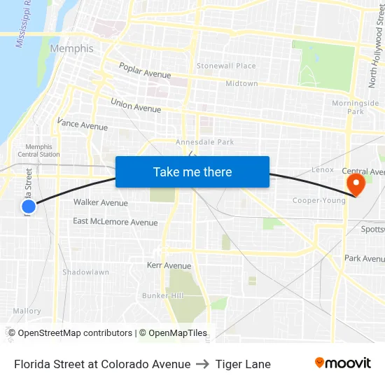 Florida Street at Colorado Avenue to Tiger Lane map