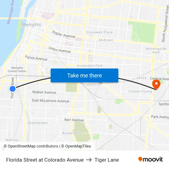 Florida Street at Colorado Avenue to Tiger Lane map