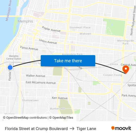 Florida Street at Crump Boulevard to Tiger Lane map