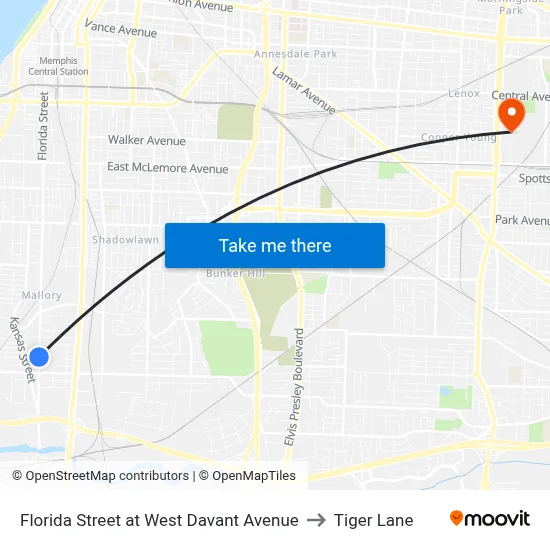 Florida Street at West Davant Avenue to Tiger Lane map