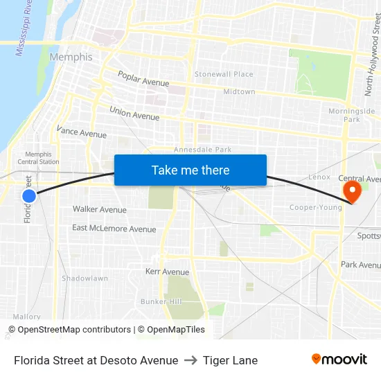 Florida Street at Desoto Avenue to Tiger Lane map