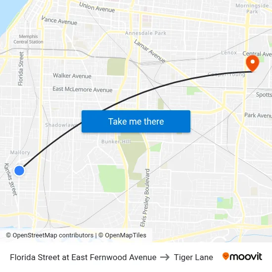 Florida Street at East Fernwood Avenue to Tiger Lane map