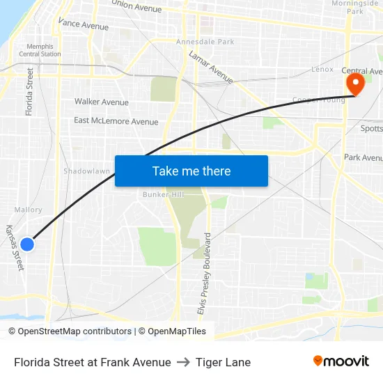 Florida Street at Frank Avenue to Tiger Lane map