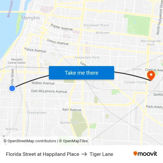 Florida Street at Happiland Place to Tiger Lane map