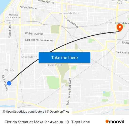 Florida Street at Mckellar Avenue to Tiger Lane map