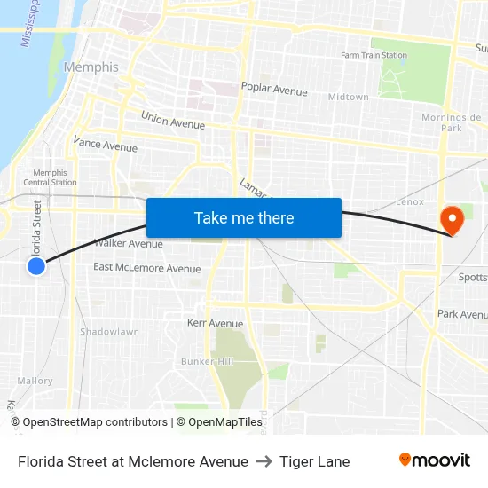 Florida Street at Mclemore Avenue to Tiger Lane map