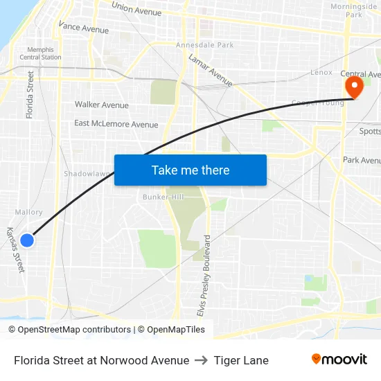 Florida Street at Norwood Avenue to Tiger Lane map